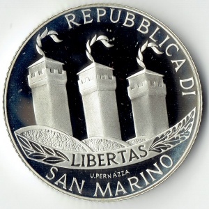Аверс монеты Сан-Марино, 5 евро, 2002, Введение Евро