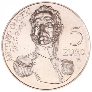 Реверс монеты Сан-Марино, 5 евро, 2005, 180 лет со дня смерти Антонио Онофри