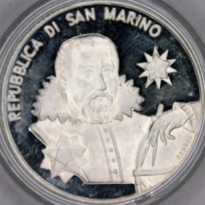 Аверс монеты Сан-Марино, 5 евро, 2009, 400 лет публикациям Иоганна Кеплера