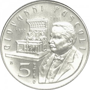 Реверс монеты Сан-Марино, 5 евро, 2012, 100 лет со дня смерти Джованни Пасколи