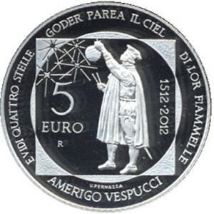 Реверс монеты Сан-Марино, 5 евро, 2012, 500 лет со дня смерти Америго Веспуччи