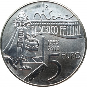 Реверс монеты Сан-Марино, 5 евро, 2013, Федерико Феллини
