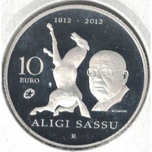 Реверс монеты Сан-Марино, 10 евро, 2012, 100 лет со дня рождения Алиги Сассу
