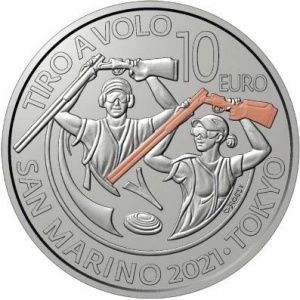 Реверс монеты Сан-Марино, 10 евро, 2021, Победы Сан-Марино в Токио - Победа в стендовой стрельбе
