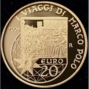 Реверс монеты Сан-Марино, 20 евро, 2004, Марко Поло и Хубилай хан