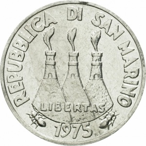 Аверс монеты Сан-Марино, 1 лира, 1975, Любовь у животных