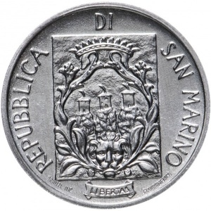 Аверс монеты Сан-Марино, 1 лира, 1988, Укрепления Сан-Марино