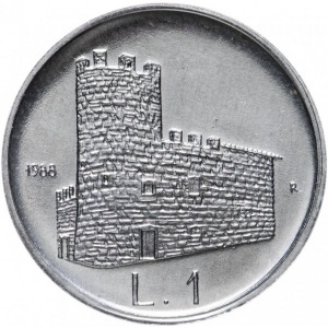 Реверс монеты Сан-Марино, 1 лира, 1988, Укрепления Сан-Марино