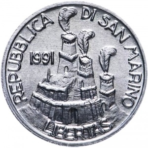 Аверс монеты Сан-Марино, 1 лира, 1991