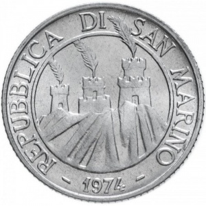 Аверс монеты Сан-Марино, 2 лиры, 1974
