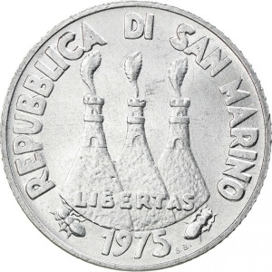 Аверс монеты Сан-Марино, 2 лиры, 1975, Любовь у животных