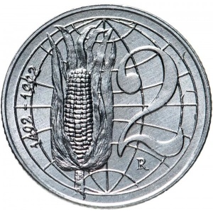 Реверс монеты Сан-Марино, 2 лиры, 1992, 500 лет открытию Америки