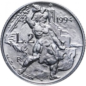 Реверс монеты Сан-Марино, 2 лиры, 1994