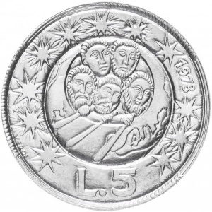 Реверс монеты Сан-Марино, 5 лир, 1973