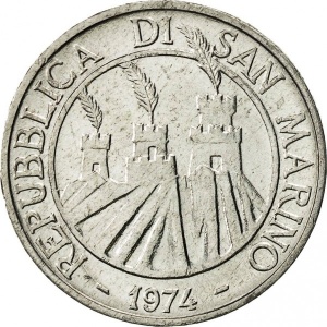 Аверс монеты Сан-Марино, 5 лир, 1974
