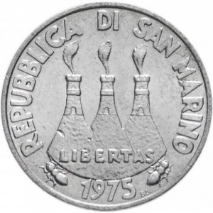 Аверс монеты Сан-Марино, 5 лир, 1975, Любовь у животных