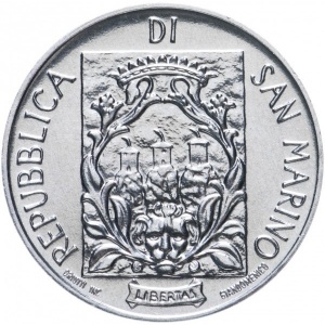 Аверс монеты Сан-Марино, 5 лир, 1988, Укрепления Сан-Марино