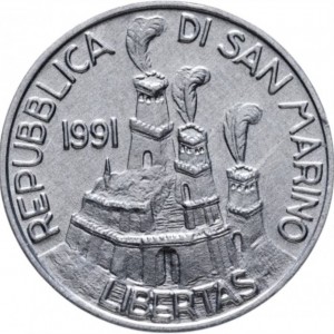 Аверс монеты Сан-Марино, 5 лир, 1991