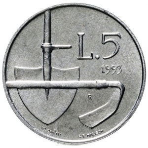 Реверс монеты Сан-Марино, 5 лир, 1993