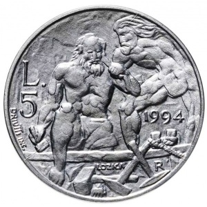 Реверс монеты Сан-Марино, 5 лир, 1994
