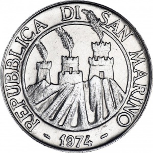 Аверс монеты Сан-Марино, 10 лир, 1974