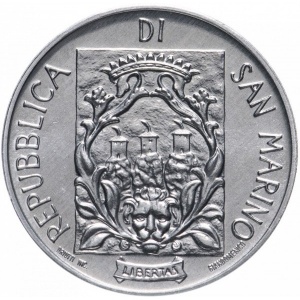 Аверс монеты Сан-Марино, 10 лир, 1988, Укрепления Сан-Марино