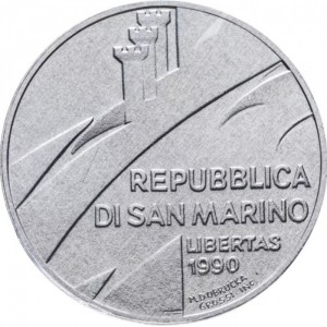 Аверс монеты Сан-Марино, 10 лир, 1990, Шестнадцать веков истории