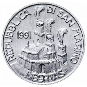 Аверс монеты Сан-Марино, 10 лир, 1991
