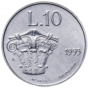 Реверс монеты Сан-Марино, 10 лир, 1993