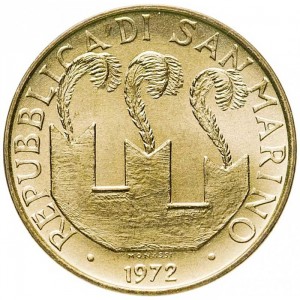 Аверс монеты Сан-Марино, 20 лир, 1972