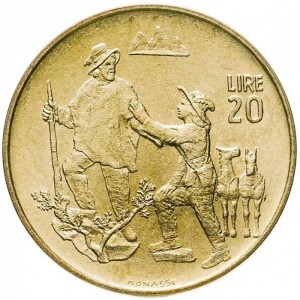 Реверс монеты Сан-Марино, 20 лир, 1972