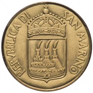 Аверс монеты Сан-Марино, 20 лир, 1973