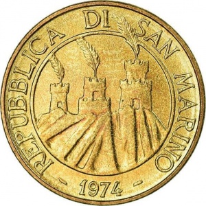 Аверс монеты Сан-Марино, 20 лир, 1974