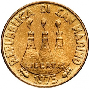 Аверс монеты Сан-Марино, 20 лир, 1975, Любовь у животных