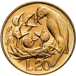 Реверс монеты Сан-Марино, 20 лир, 1975, Любовь у животных