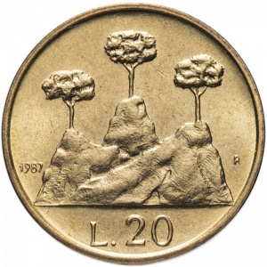 Реверс монеты Сан-Марино, 20 лир, 1987, 15 лет возобновлению чеканке монет