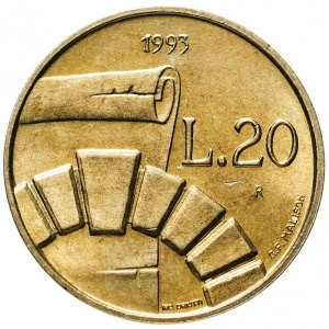 Реверс монеты Сан-Марино, 20 лир, 1993