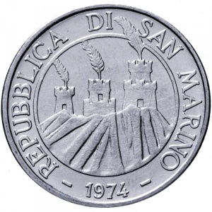 Аверс монеты Сан-Марино, 50 лир, 1974