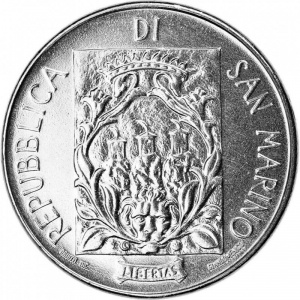 Аверс монеты Сан-Марино, 50 лир, 1988, Укрепления Сан-Марино