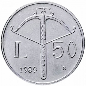 Реверс монеты Сан-Марино, 50 лир, 1989, Шестнадцать веков истории