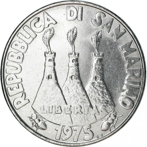 Аверс монеты Сан-Марино, 100 лир, 1975, Любовь у животных