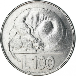 Реверс монеты Сан-Марино, 100 лир, 1975, Любовь у животных
