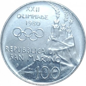 Аверс монеты Сан-Марино, 100 лир, 1980, XXII летние Олимпийские Игры, Москва 1980