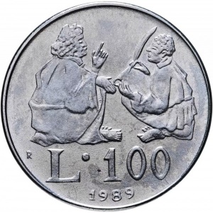 Реверс монеты Сан-Марино, 100 лир, 1989, Шестнадцать веков истории