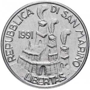 Аверс монеты Сан-Марино, 100 лир, 1991