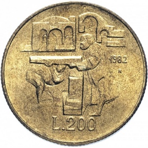 Реверс монеты Сан-Марино, 200 лир, 1982, Социальные достижения