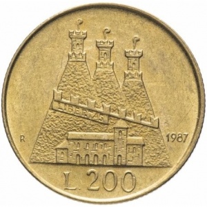 Реверс монеты Сан-Марино, 200 лир, 1987, 15 лет возобновлению чеканке монет