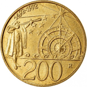 Реверс монеты Сан-Марино, 200 лир, 1992, 500 лет открытию Америки