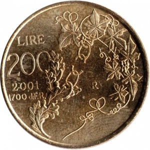 Реверс монеты Сан-Марино, 200 лир, 2001