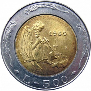 Реверс монеты Сан-Марино, 500 лир, 1989, Шестнадцать веков истории